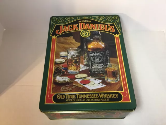 Jack Daniels Whiskey Old No. 7 Tin Box Mansfield England 8x11 With Shot Glasses