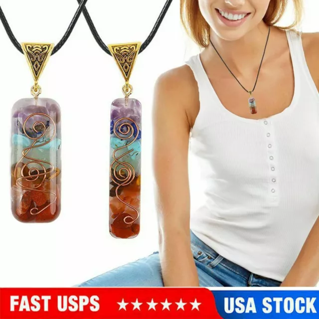 Pendant Necklace Natural Gemstone 7 Chakra Healing Crystal Charm Energy Healing