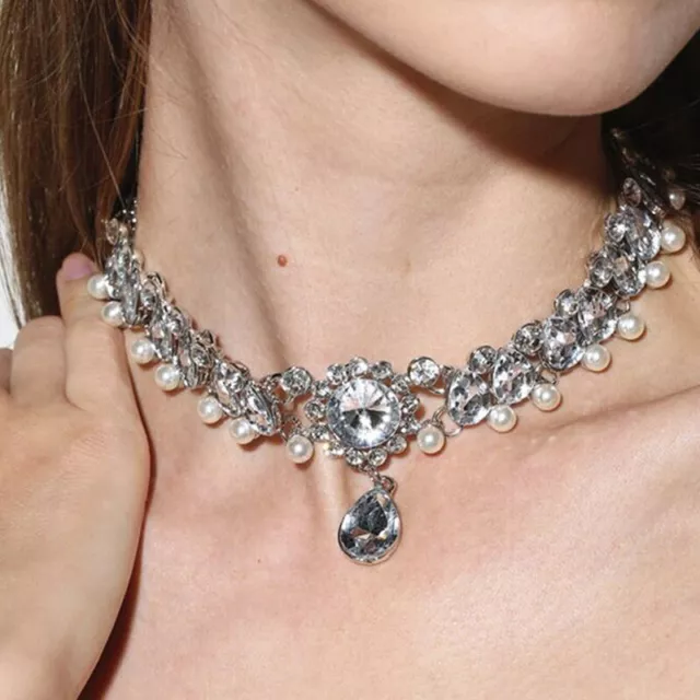 Fashion Jewelry Crystal Pendant Choker Bib Statement Necklace Chunky Chain Women