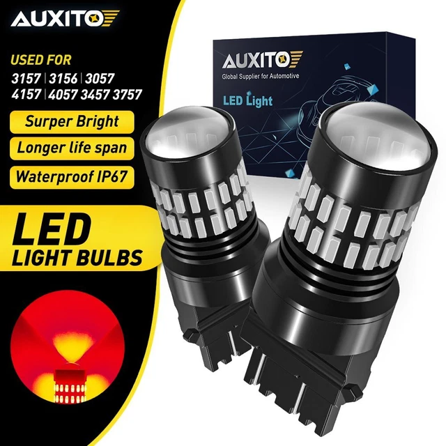 2x AUXITO 3157 3057 Strobe Red Blinking LED Flash Stop brake Light Bulbs 48smd