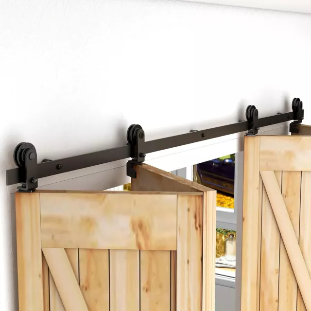 3-9FT Top Mount Bifolding Sliding Barn Door Hardware Kit for 2/ 4 Wooden Doors