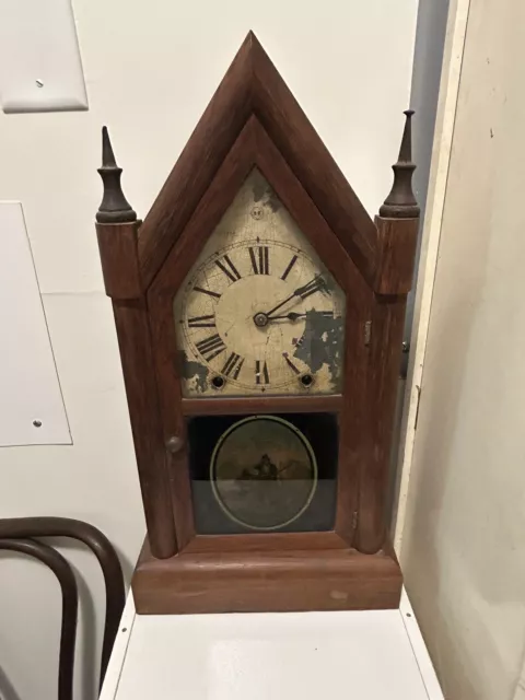 8 Day ANTIQUE SETH THOMAS STEEPLE CLOCK  AS IS