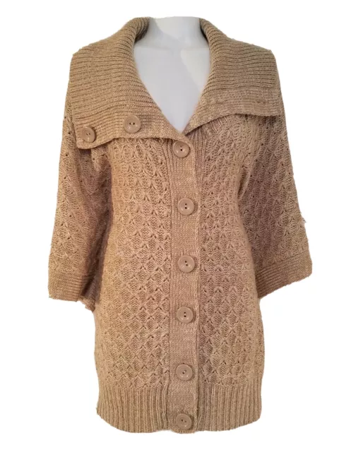 Forever 21 Womens Cardigan Sweater Size Medium Oatmeal Oversized Cable Knit XXI