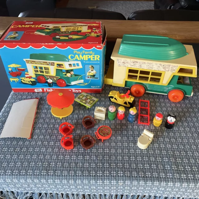 VTG Fisher Price Little People Play Family Camper 994 Accessories Box Read 1972