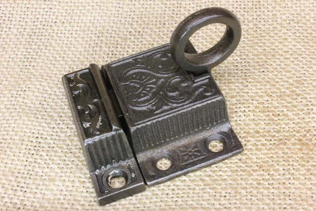 Old Cabinet Cupboard Latch Catch Transom Sash Lock Rustic Ring Pull Vintage Iron