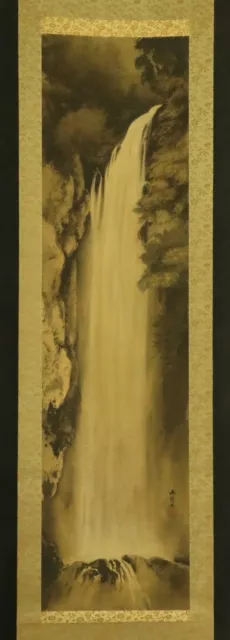 JAPANESE HANGING SCROLL ART Painting Scenery "Waterfall" Asian antique  #E5267