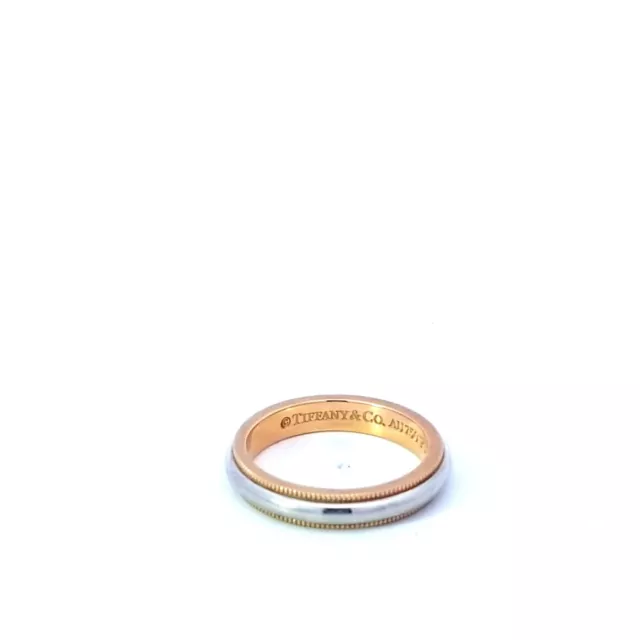 TIFFANY & CO. 18k Rose Gold & Platinum 3.4mm Milgrain Wedding Band 5.25