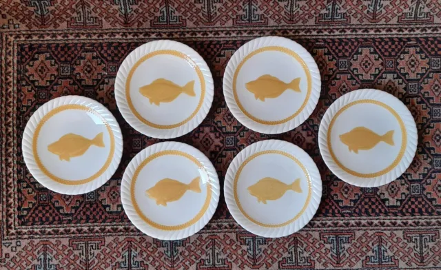 Galvani Pordenone servizio piatti tavola decoro pesce x 6 ceramica vintage 24 cm