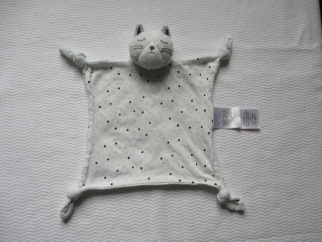 Doudou plat  VERTBAUDET chat pois noir et bleu étoiles tbe