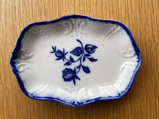 Vintage Blakeney Staffordshire Blue & White Ironstone Small Oval Pin Dish