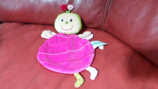 Doudou plat coccinelle LILLIPUTIENS Liz la coccinelle rose vert fleur
