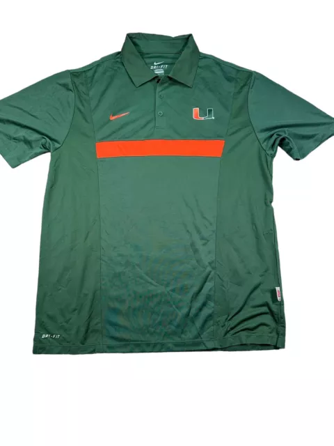 Nike Miami Hurricanes Mens Large Short Sleeve Dri-Fit Polo Green Football NWT