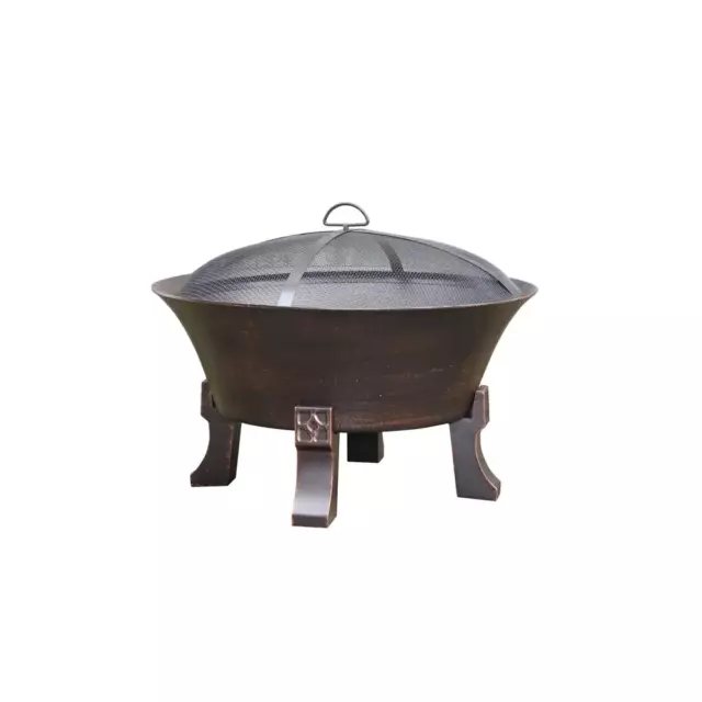 Cast Iron Fire Pit Deep Bowl Wood Burning Outdoor BBQ Garden Patio Heater Screen