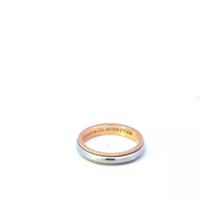TIFFANY & CO. 18k Rose Gold & Platinum 3.4mm Milgrain Wedding Band 5.25 2