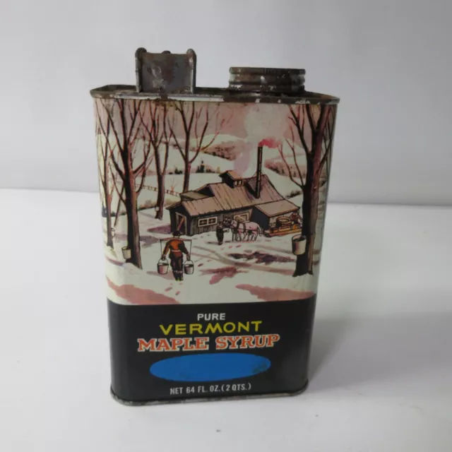 VTG Old Vermont Pure Maple Syrup Tin Metal Graphic Can 1/2 Gallon  (#7)