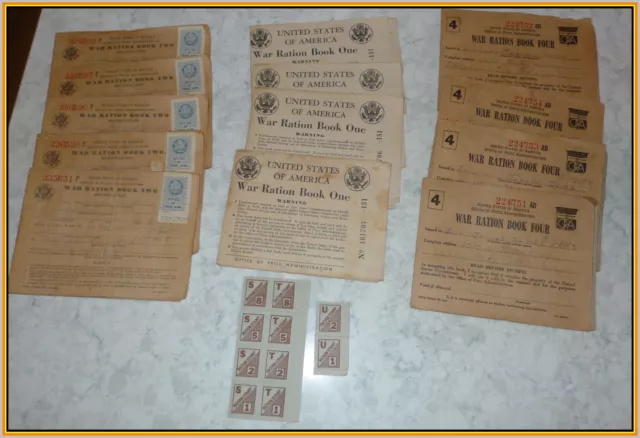 Lot of WWII Original War Ration Books & Stamps (1, 2, 4)