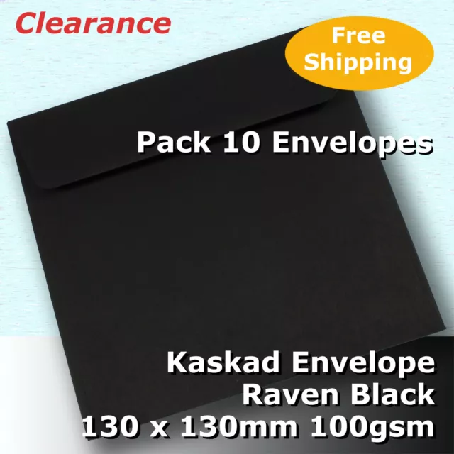 10 Envelopes Kaskad 130mm Square Raven Black 100gsm Lick N Stick #N0277 #CCDD