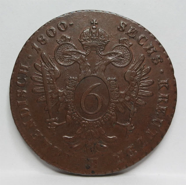 AUSTRIA Hungary Empire 6 Kreuzer 1800 B About UNC Kremnitz Franz Copper #A69