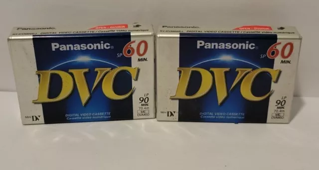 Lote de 2 cintas de casete de video digital Panasonic 60 minutos mini DV DVC nuevas