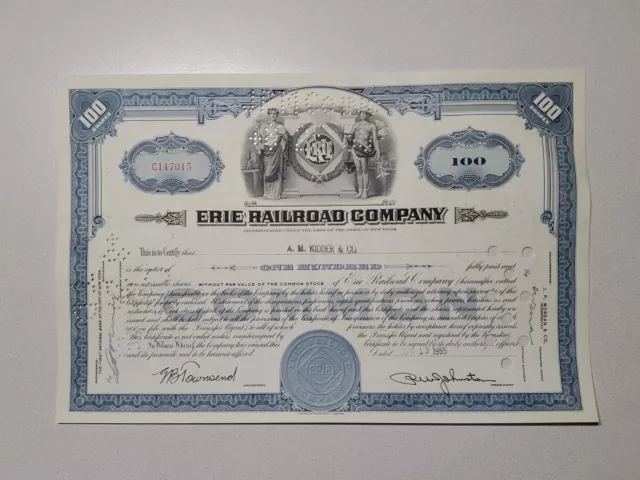 Erie Railroad Cancelled Stock Certificate