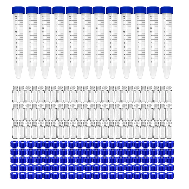 2mL Autosampler Vial 9-425Clear Pre-Slit Screw Caps W/15mL Centrifuge Tubes Caps