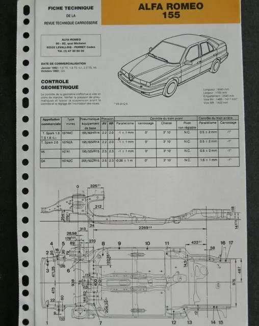 Fiche technique automobile carrosserie ALFA ROMEO 155