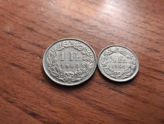 LOT DE MONNAIES SUISSE  1 FRANC 1968 + 1/2 FRANCS 1968 - helvétique swiss