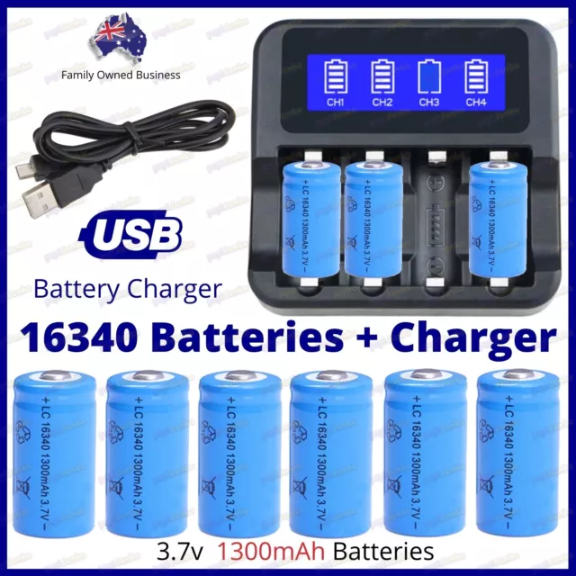 2/24x 1300mAh 16340 CR123A Rechargeable Battery & USB Charger for Arlo Camera +