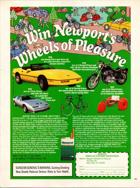 Win Newport Lights Wheels Of Pleasure Corvette Harley Davidson Vintage Print Ad