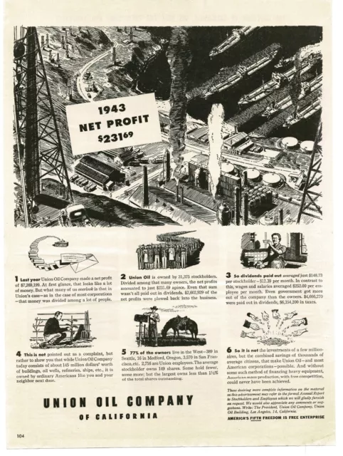 1944 Union Oil Co. of California profits from '43 Unocal 76 Vintage Print Ad
