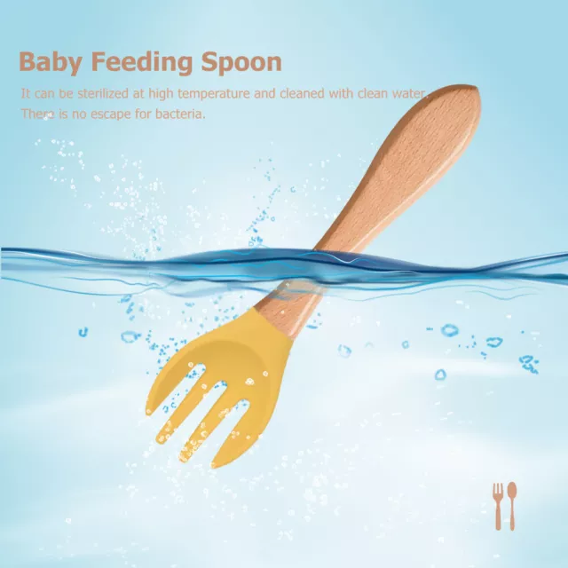 Baby Wooden Silicone Feeding Spoon Toddlers BPA-free Tableware (28)