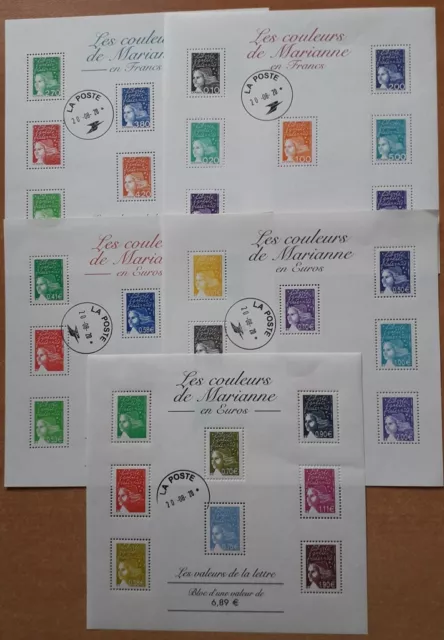 FRANCE LOT des 5 BLOCS   Les couleurs de Marianne OBLITERES  BF41,42,44,45,67 