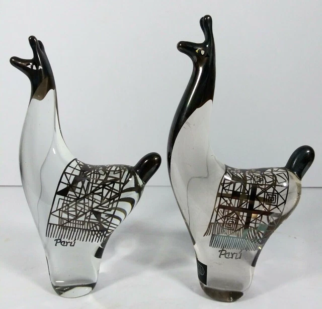 Lot of 2 Vintage Copabella Peru Llama Crystal Art Glass 990 Silver Paperweight