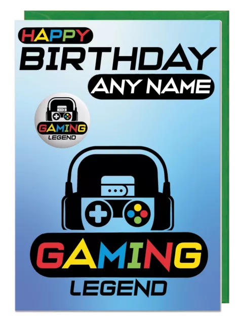 Personalised Birthday Card For Gamer WITH BADGE - Gaming PS5 PS4 Xbox Switch PC