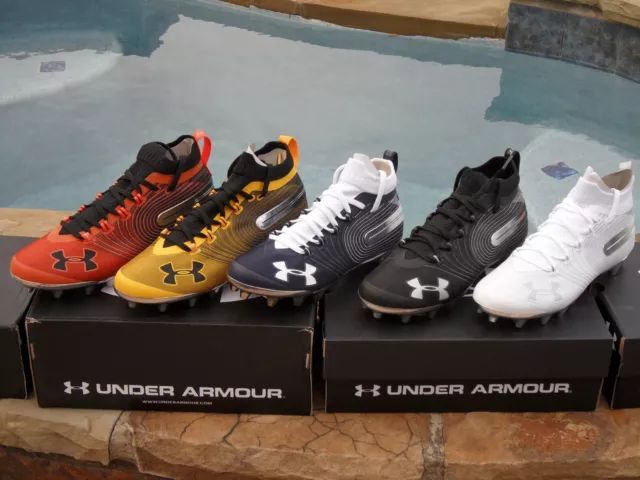 Under Armour UA Spotlight MC Football Cleats White Orange Yellow Black Navy Blue