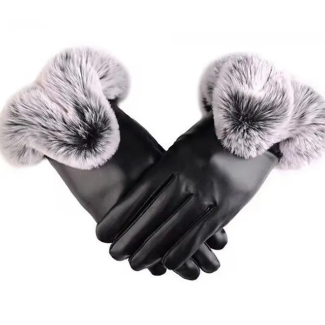 18) Women's Cashmere Gloves with Stylish Fur Cuffs Warm and Fashionable
