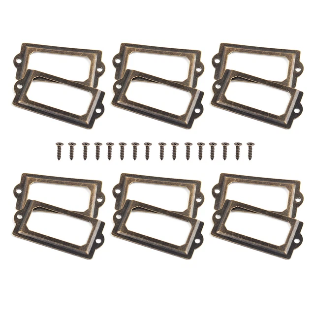 12Pcs Antique Bronze Cabinet Drawer Label Tag File Name Card Holder Pull Frame