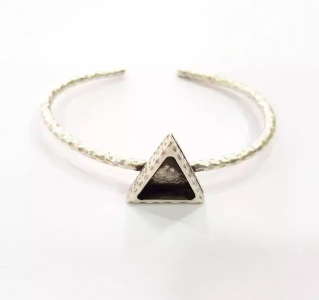 Triangle Hammered Blank Bracelet Cuff Resin inlay Base Bezel Antique Silver