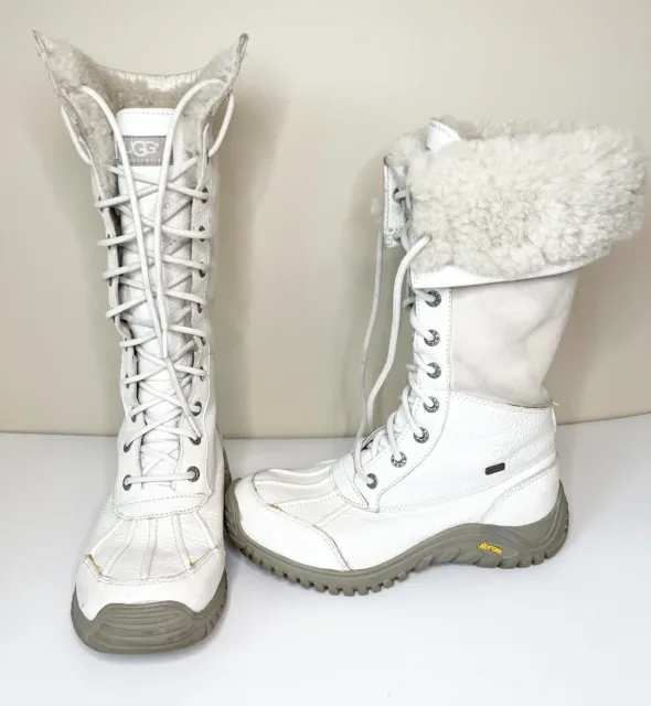 UGG ADIRONDACK TALL White Leather Suede Winter Snow Boots Womens Size 7 ...