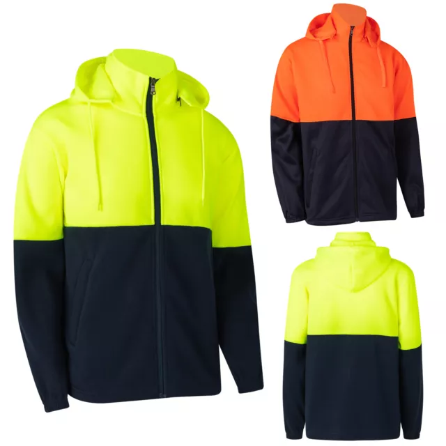 Hi Vis Safety Jacket w Removable Hood Zipped Pocket Reflective Workwear Jumper