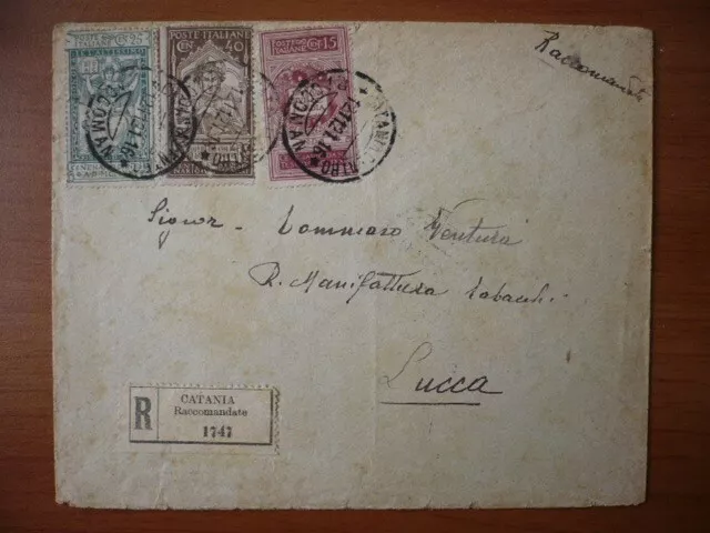 Storia Postale - Regno - Raccomandata Da Catania Per Lucca - Valori Dante - R!