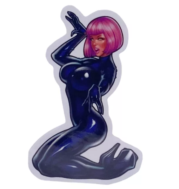 Pinup Girl Aufkleber Sticker Catsuit Latex Domina Pink Heels Stiefel Stockings