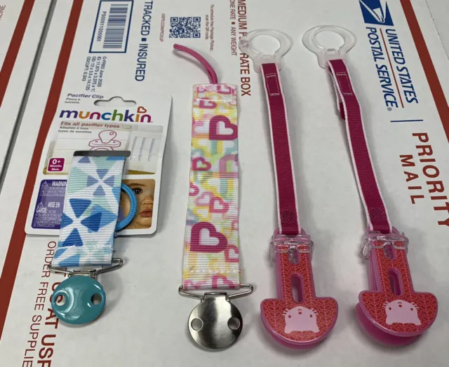 Munchkin Pacifier Clip Lot Of 4 Blue Pink
