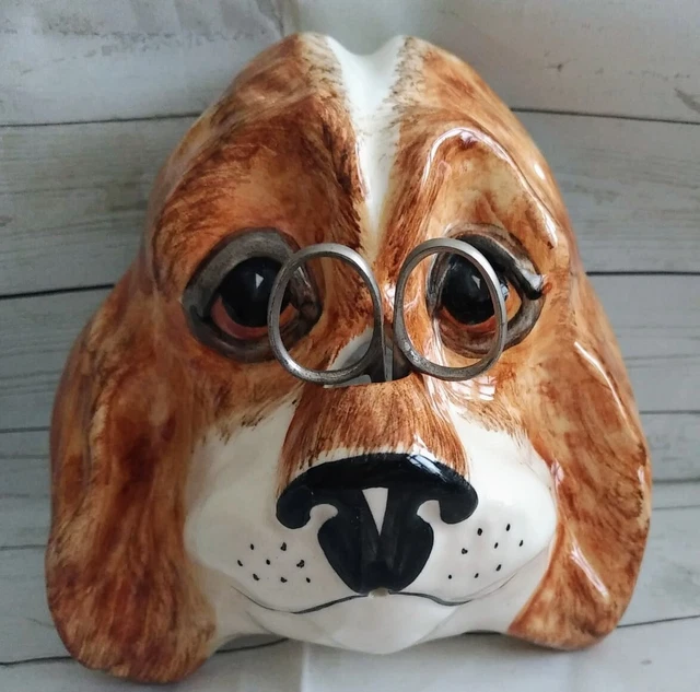 Vintage Babbacombe Pottery Spaniel Dog String Holder with Original Scissors