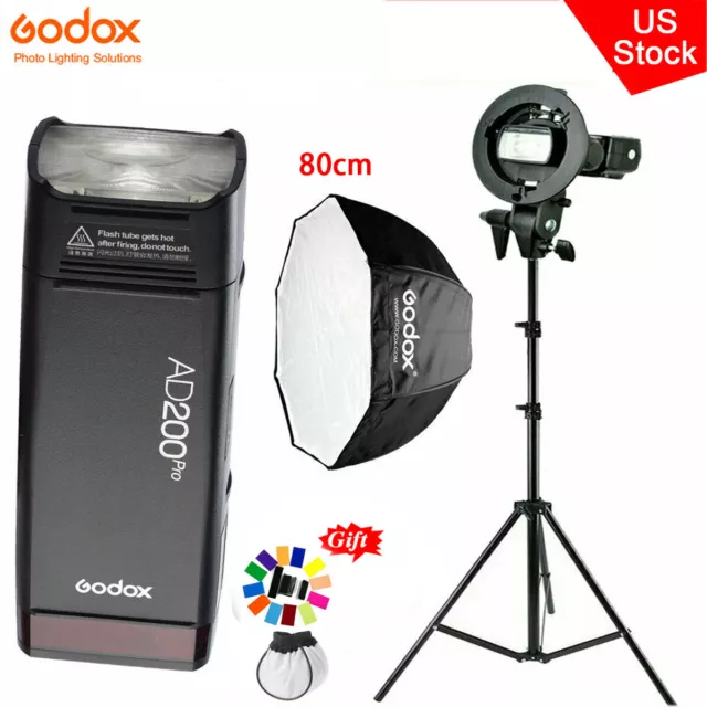 US Godox AD200Pro 2.4G TTL HSS Flash Speedlite+80cm Umbrella Softbox Stand Kit