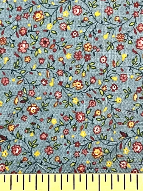 Vintage Quilting cotton fabric 1 yard Concord Kessler floral country blue calico