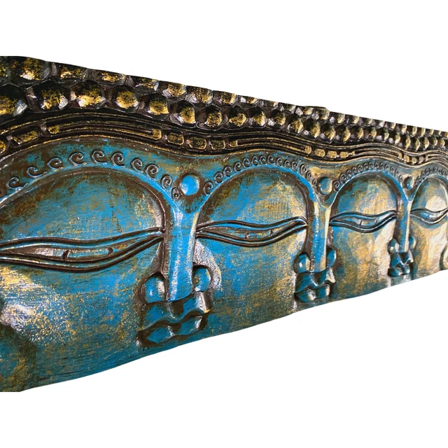 Infinite Faces Buddha Wall Sculpture Panel Hand Carved Bali art Turquoise