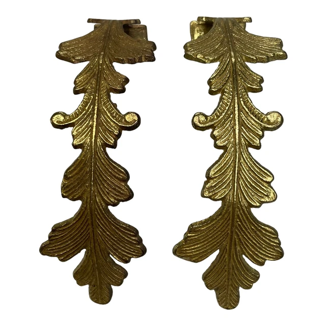 Vintage Pair of Brass Curtain Hooks, Tie Backs, Enamel Patina, Door Curtain Hook