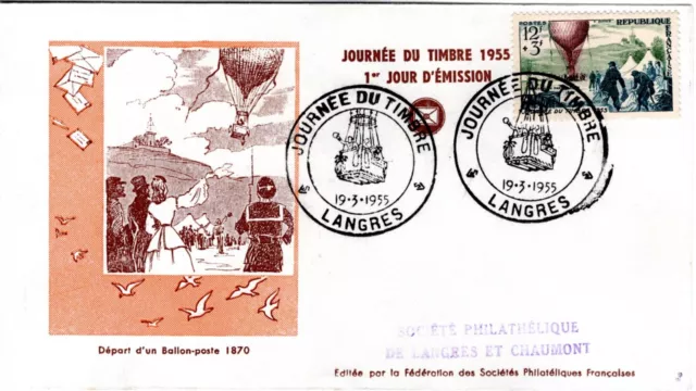 1093 + FDC  ENVELOPPE 1er JOUR     JOURNEE  DU  TIMBRE 1955  LANGRES