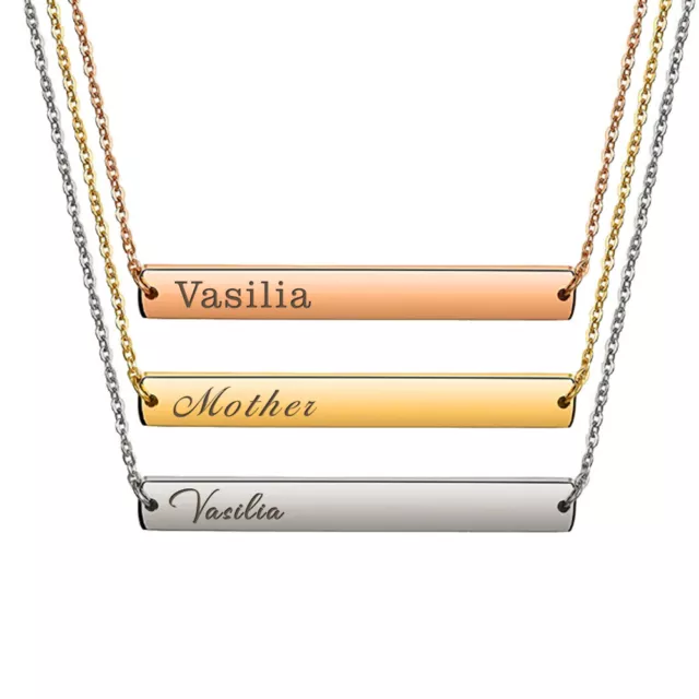 Personalised Bar Necklace Engraved Any Name / Text Gift for Her Birthday Wedding